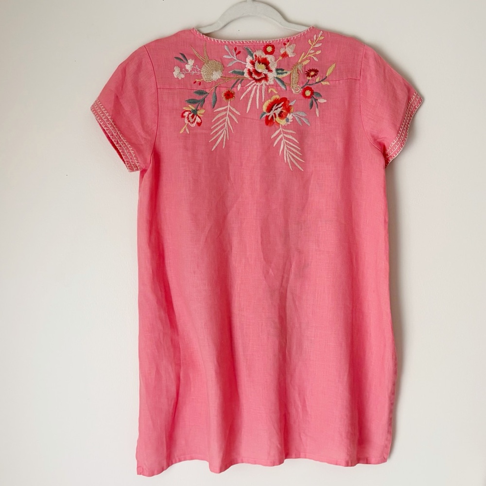 Johnny Was Pink Embroidered V-Neck Tunic Top - Picture 2 of 10